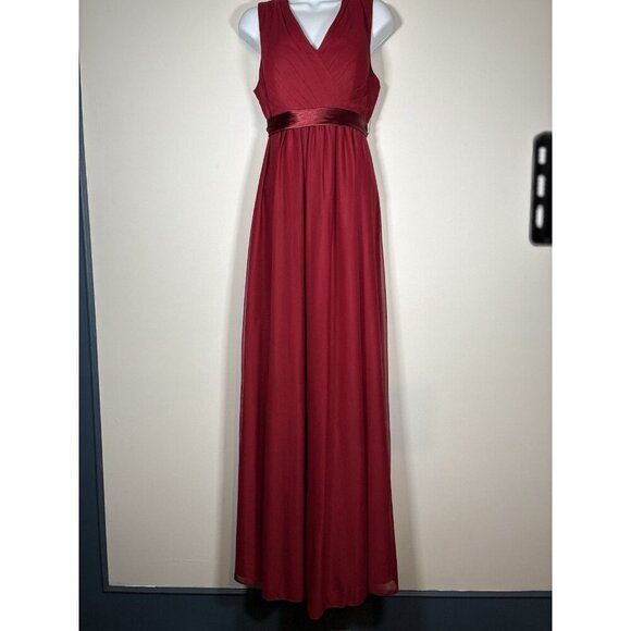 AZAZIE Burgundy Bridesmaid Wedding Dress V-Neck Tie Waist Maxi Dress Size A10 - Picture 1 of 6
